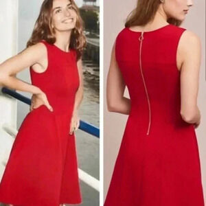 Anthropologie Maeve Red Scuba Debutante Stretchy Knit Fit & Flare Dress Size XS